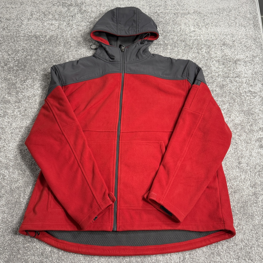Duluth Trading Co Jacket Mens 2XL Red Shoreman's Grid-Lock Fleece Hooded NWT